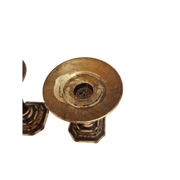 Taper Candle Holders Set Of 2 Axicon World Imports Brass-Look Candle Holders Wit - Picture 6 of 8